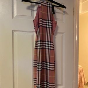 Pink plaid midi dress new with tags size small
